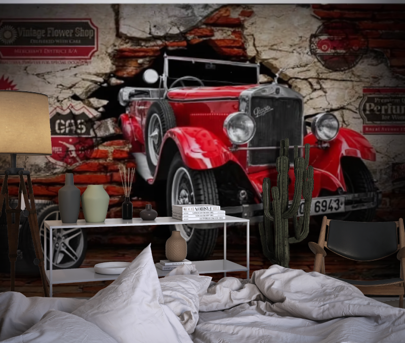 Auto vintage Trompe L'Oeil Wallpaper