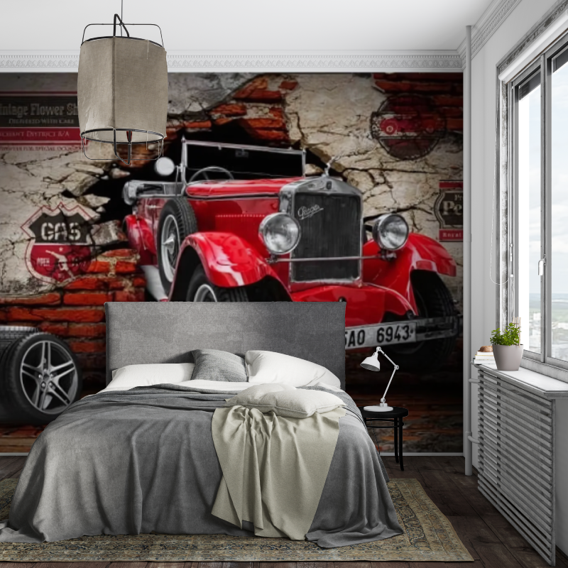 Auto vintage Trompe L'Oeil Wallpaper