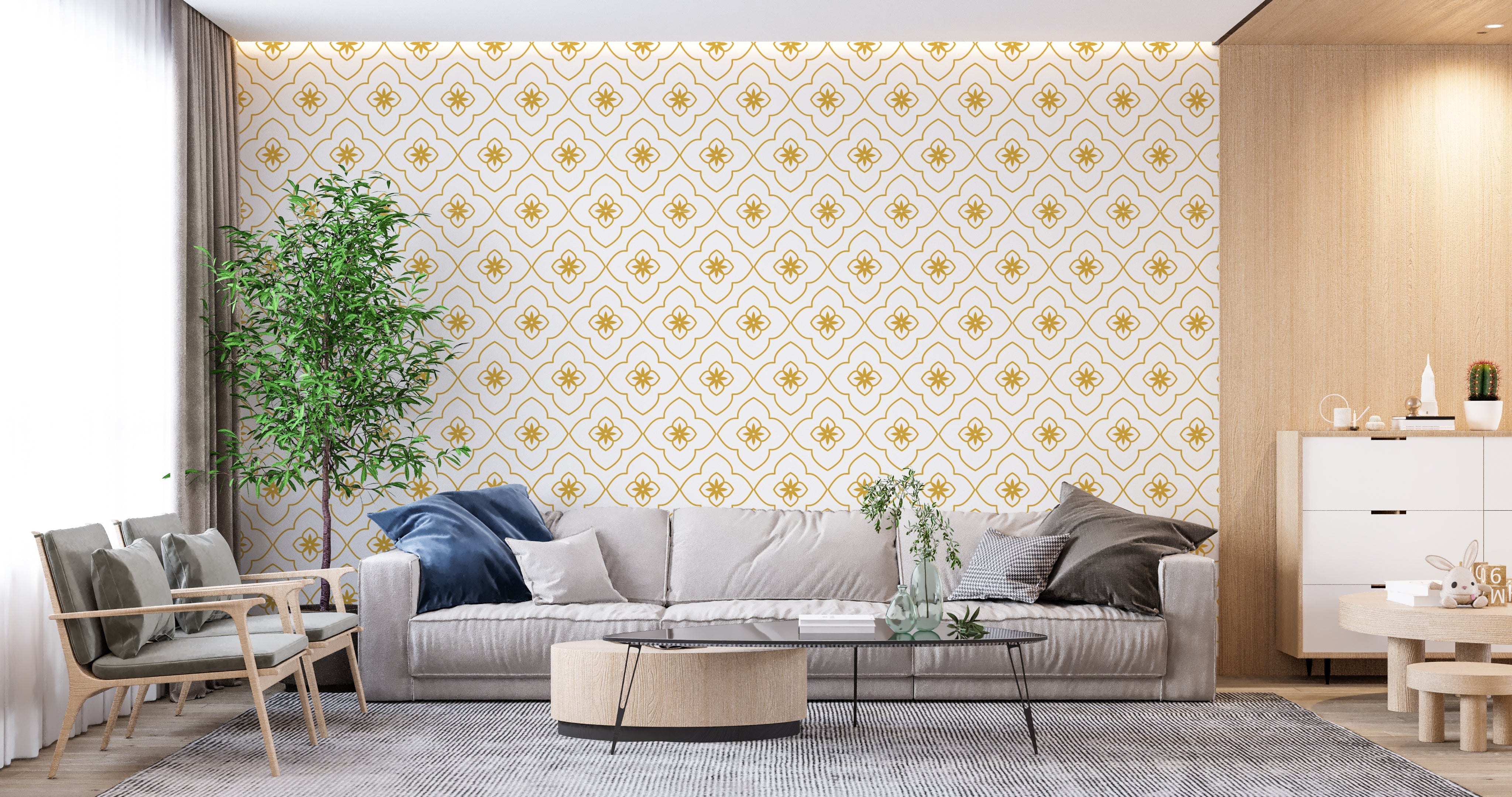 Carta da parati di deco d'arte bianca e dorata