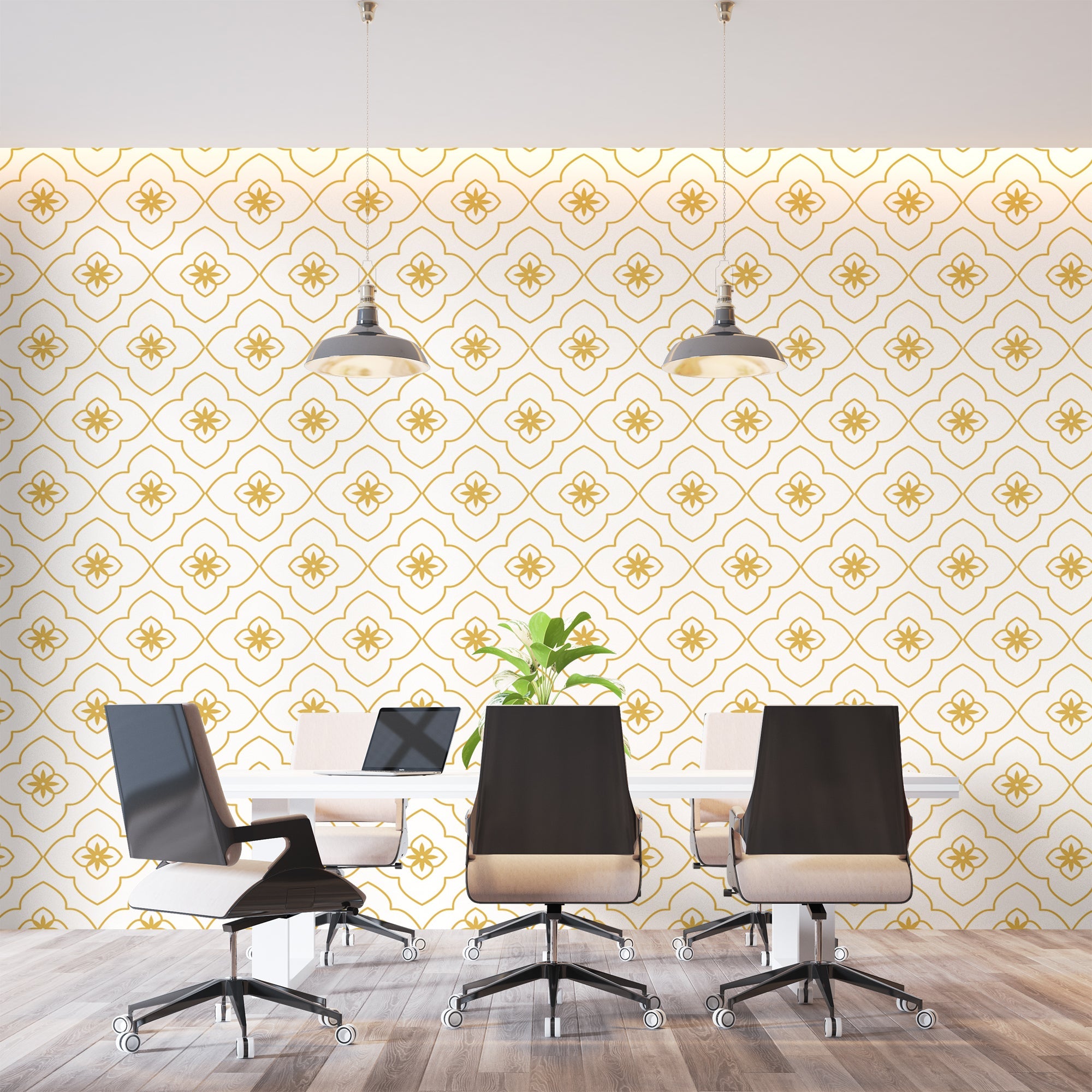 White and gold Art Deco wallpaper