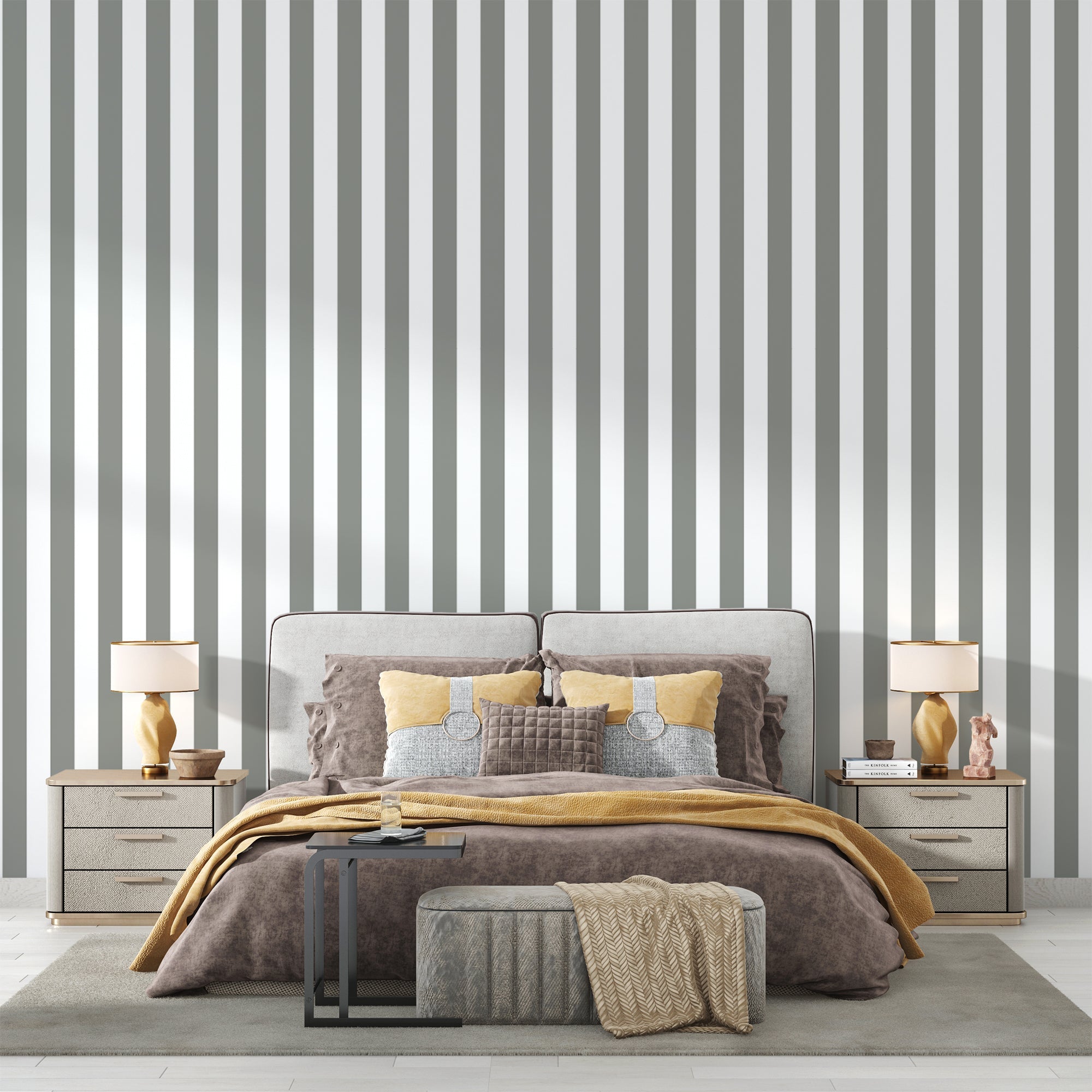 Papier Peint Rayé Gris Et Blanc