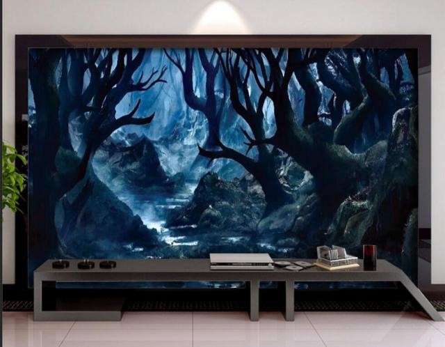 papier peint panoramique foret brume