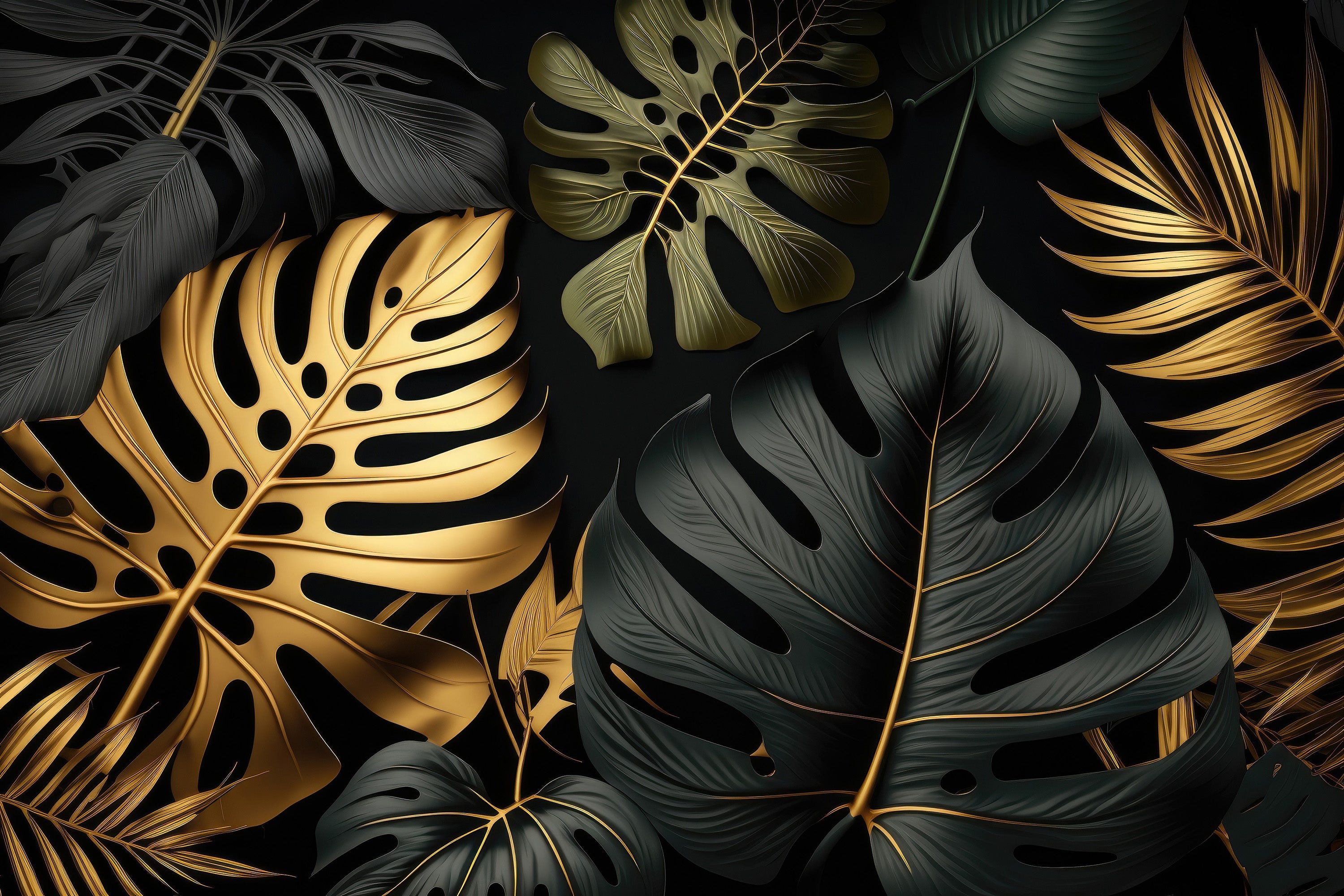 Black and gold foliage wallpaper