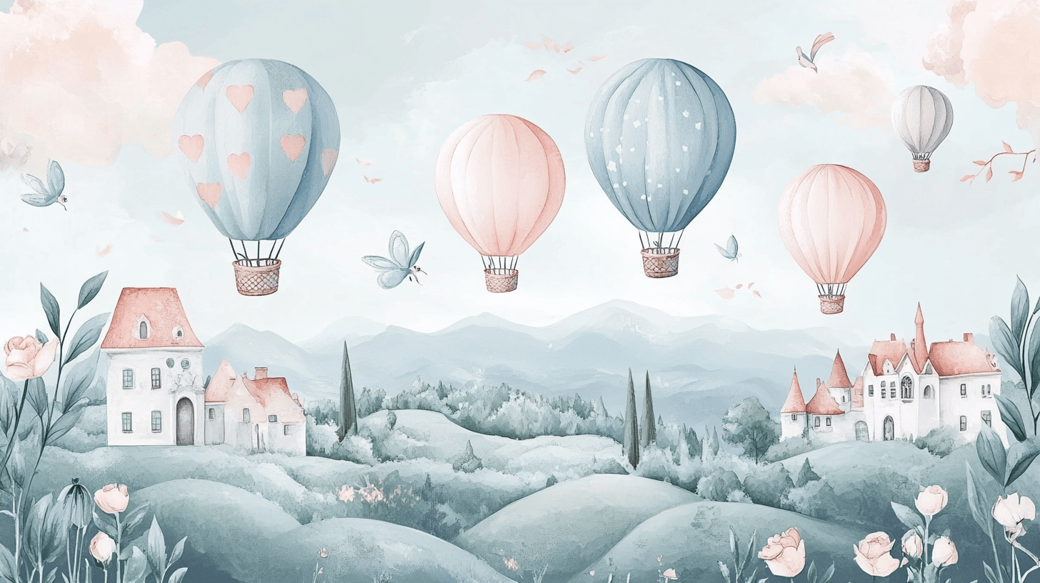 Papier Peint Montgolfière Et Paysages Féeriques