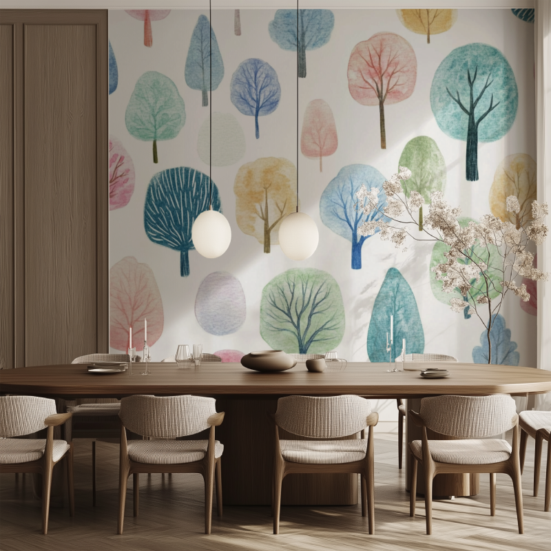 Papier peint arbre enfant salle manger tendance