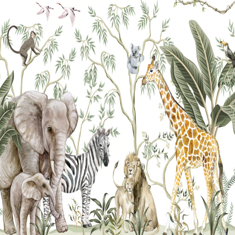 Carta da parati con animali <br/> Safari tra giraffe ed elefanti