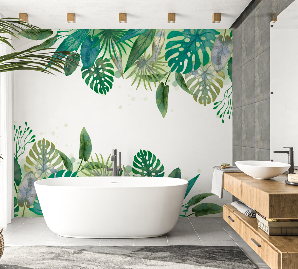 Papier peint salle de bain jungle vert salle de bain papier