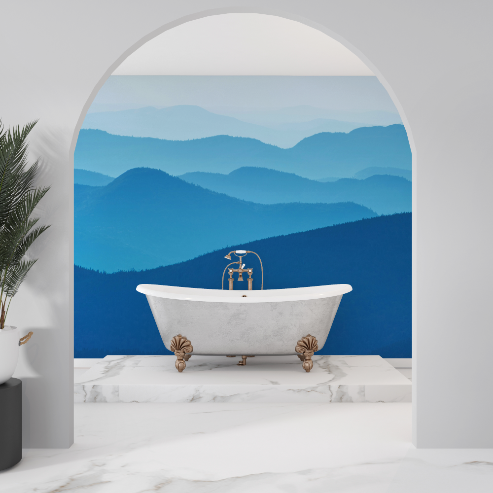 Papier peint salle de bain bleu sdb