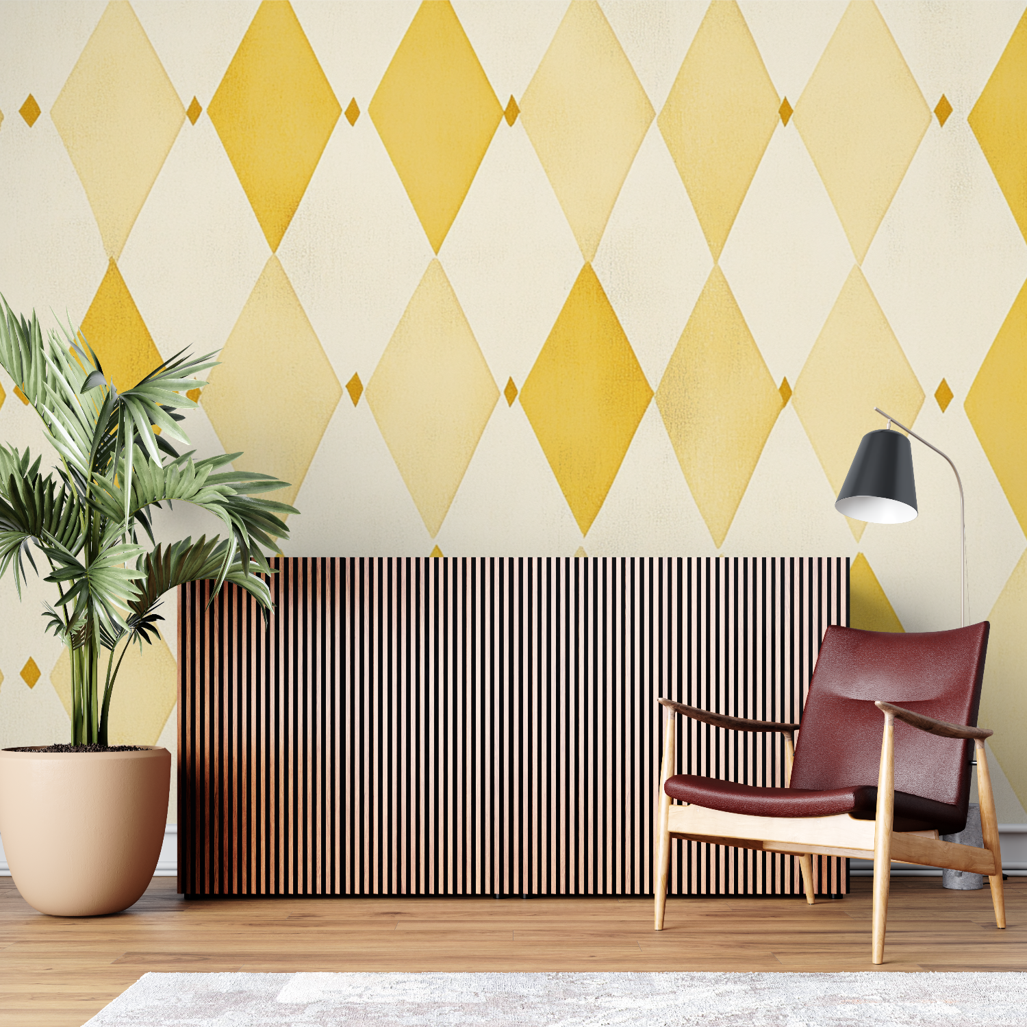 Papier peint vintage jaune losange sur mesure