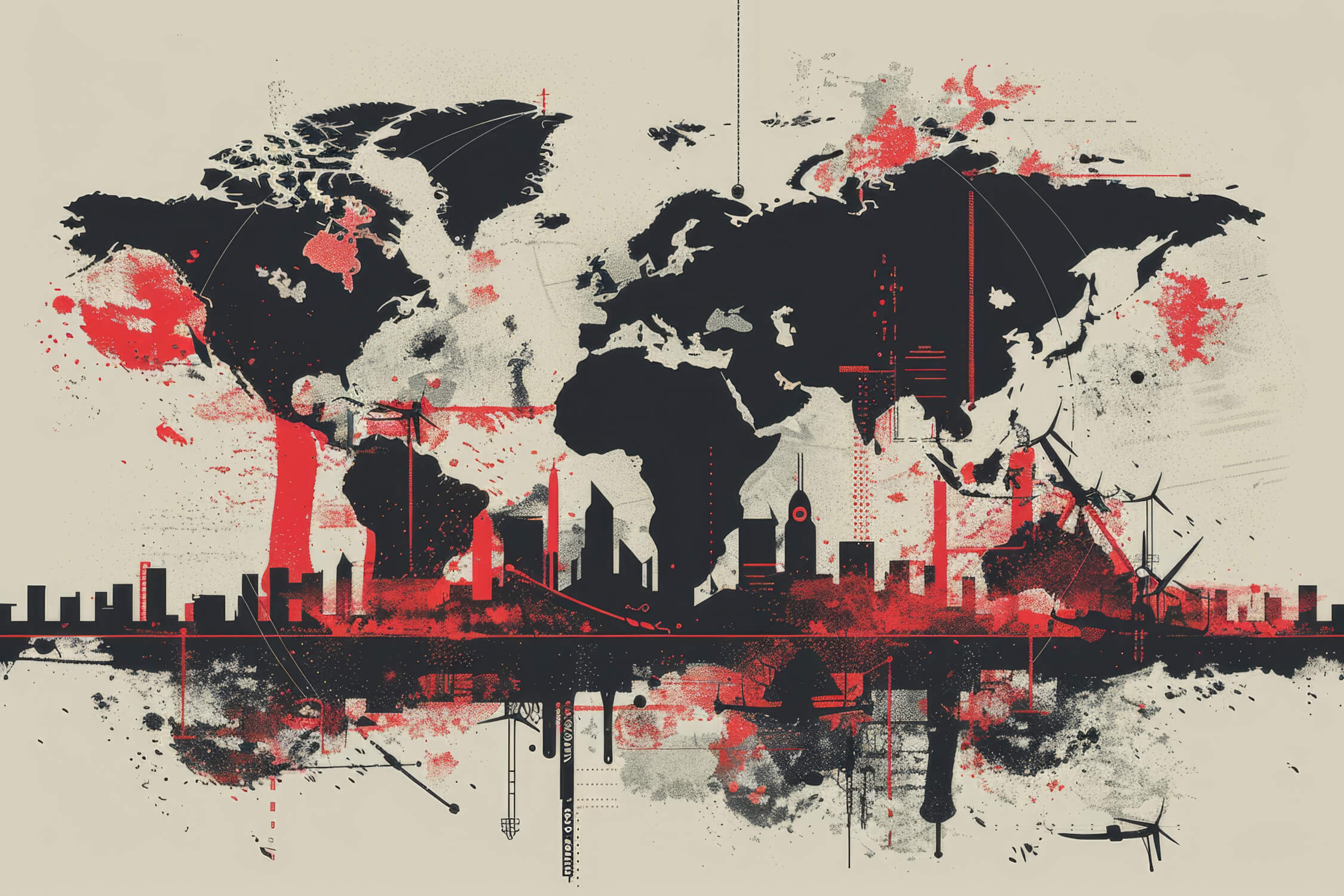 Papier Peint Carte Du Monde Graffiti Rouge 