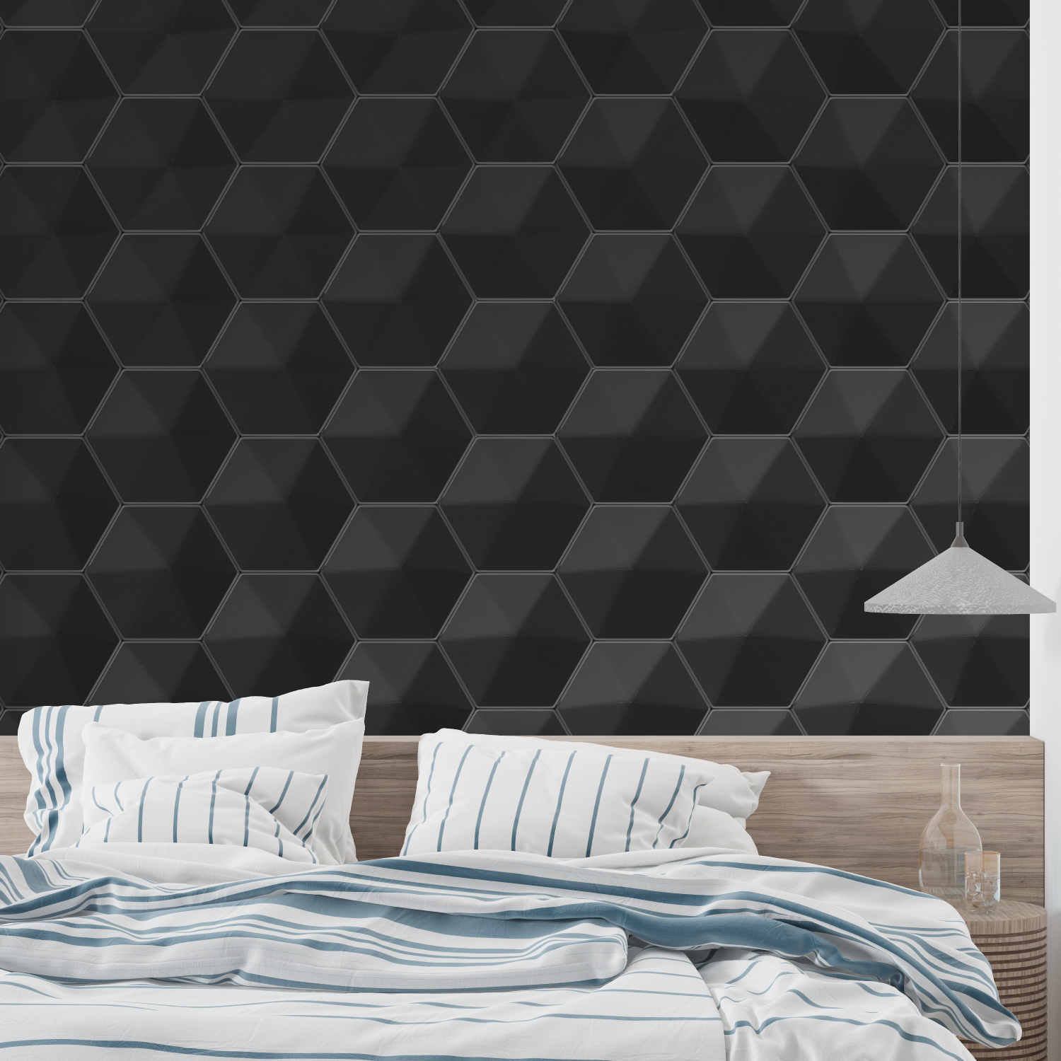 Papier Peint Hexagone Noir - mural