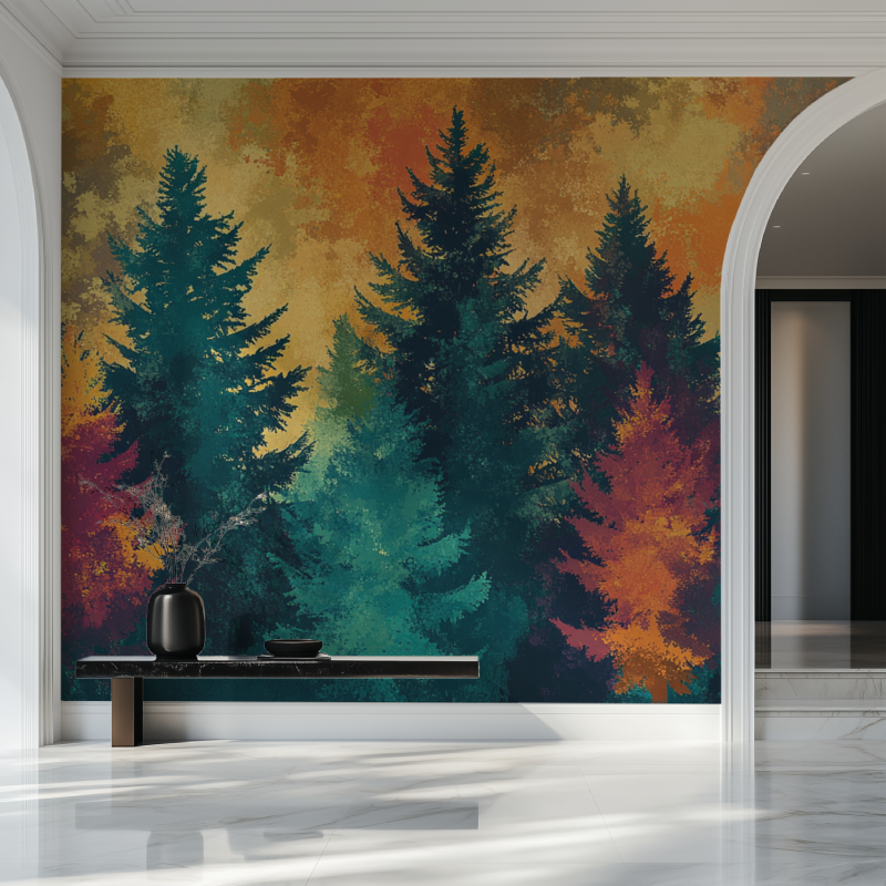 Papier peint arbre colore salon beau