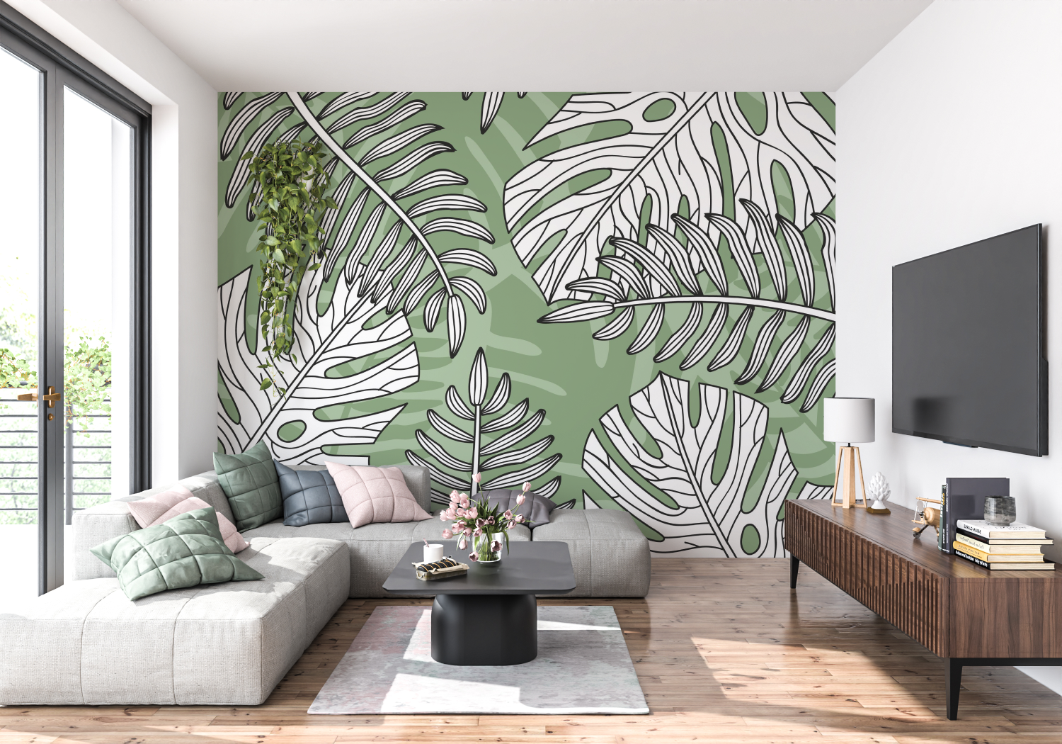 Papier Peint Jungle Vert Et Blanc - tendance mur