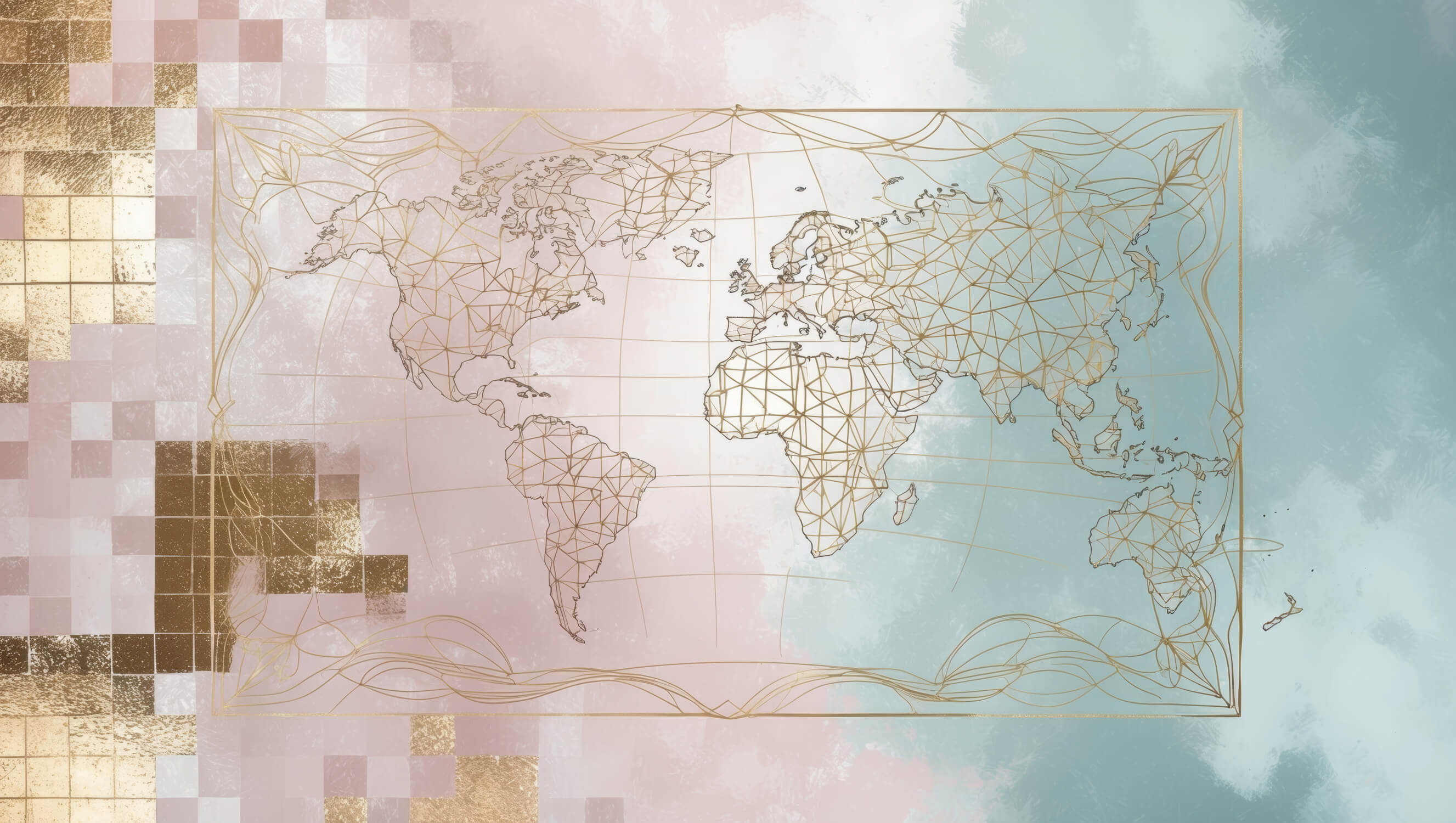 Papier Peint Carte Du Monde Géometrique Rose