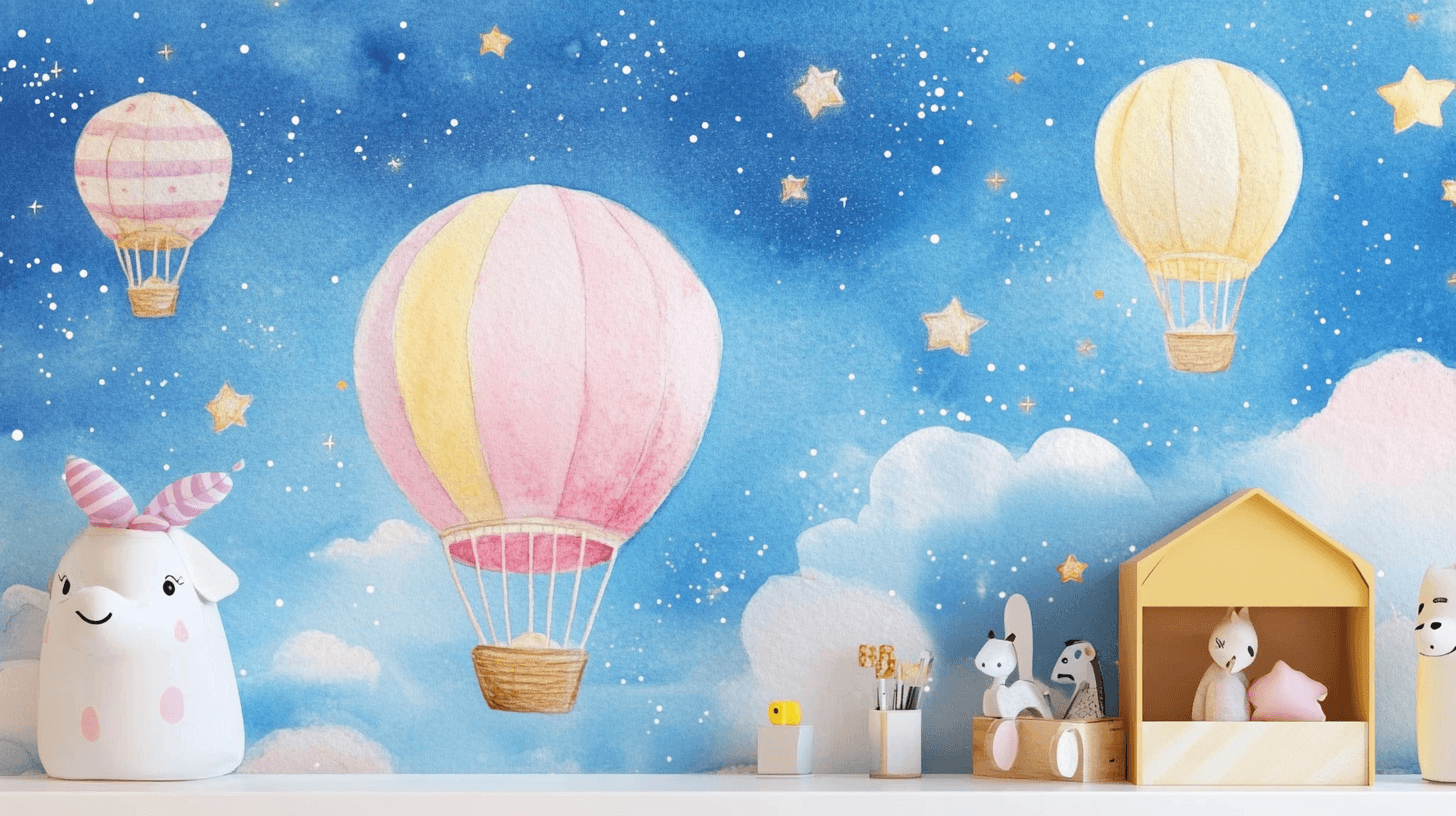 Papier Peint Montgolfière Et Étoiles Scintillantes