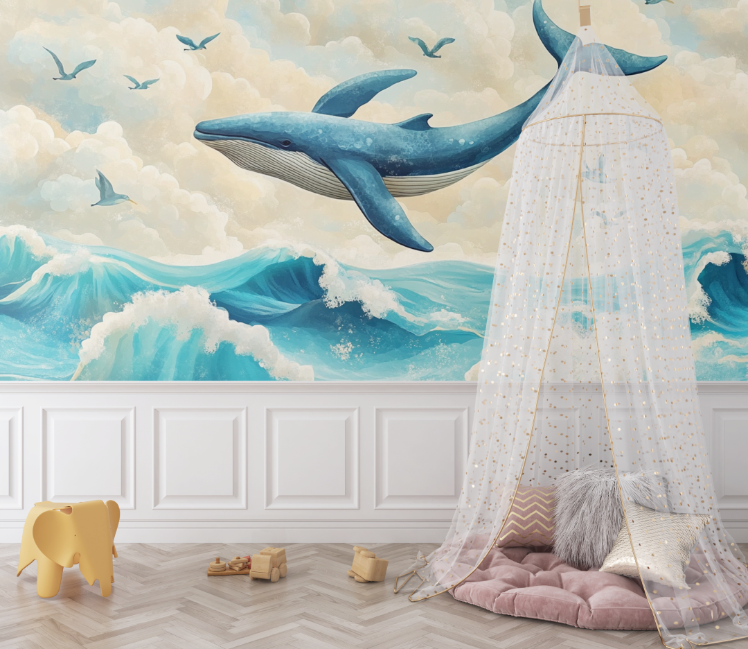 Papier peint marin paysage et baleine bebe