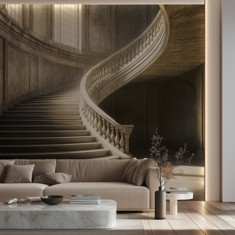 Papier peint escalier trompe loeil canape neon