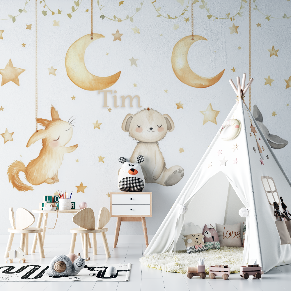 Papier peint prenom bebe chambre bebe