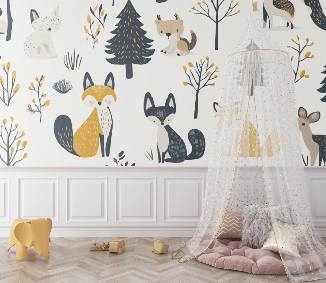 Papier peint les Animaux de la forêt - bebe