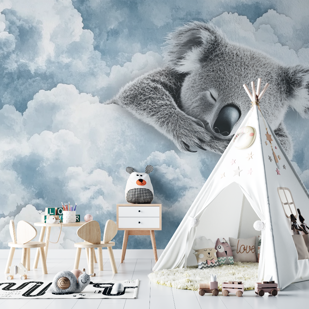 Papier peint koala reve dans la brume chambre bebe