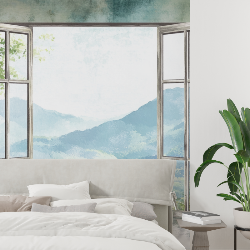 Papier peint fenetre trompe loeil tapisserie tendance