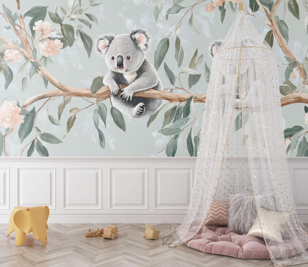 Papier peint koala dans un monde suspendu bebe