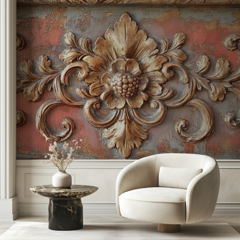 Papier peint vintage placard chaise tendance