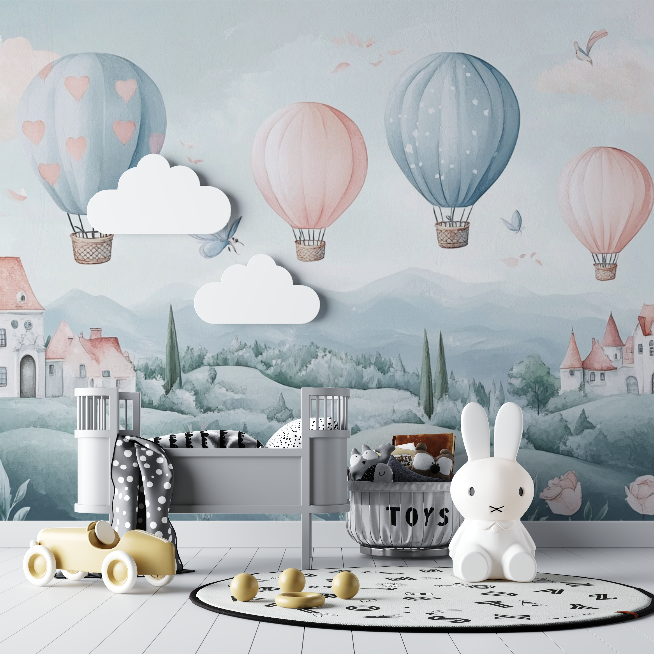 Papier peint montgolfiere et paysages feeriques bebe tipi