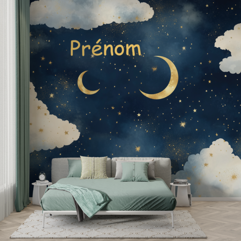 Papier peint prenom nuages ciel etoile murs