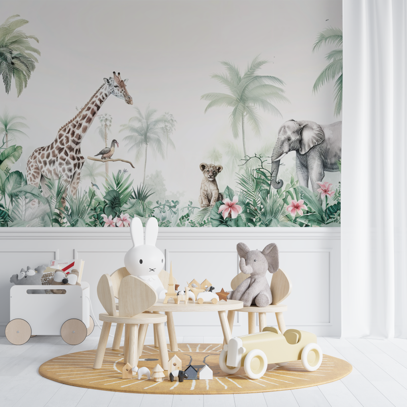 Papier peint bébé safari tropical - bebe tipi