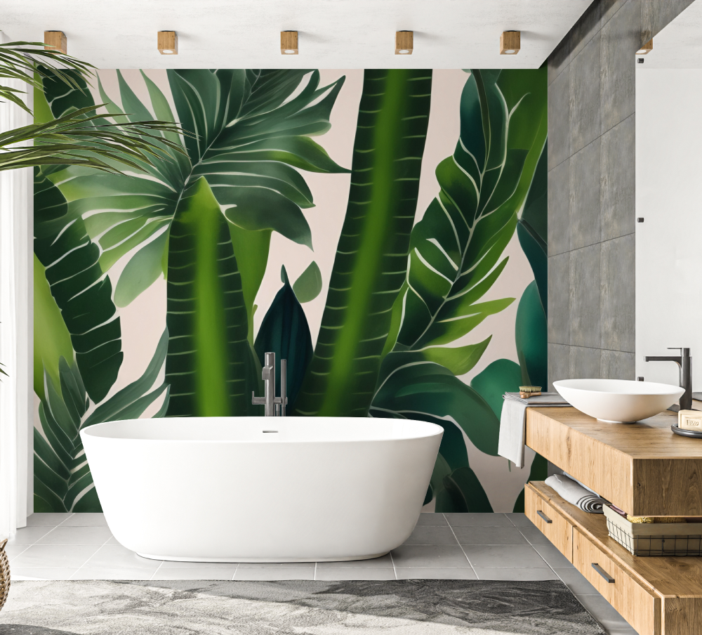 Papier peint salle de bain tropic vert salle de bain papier