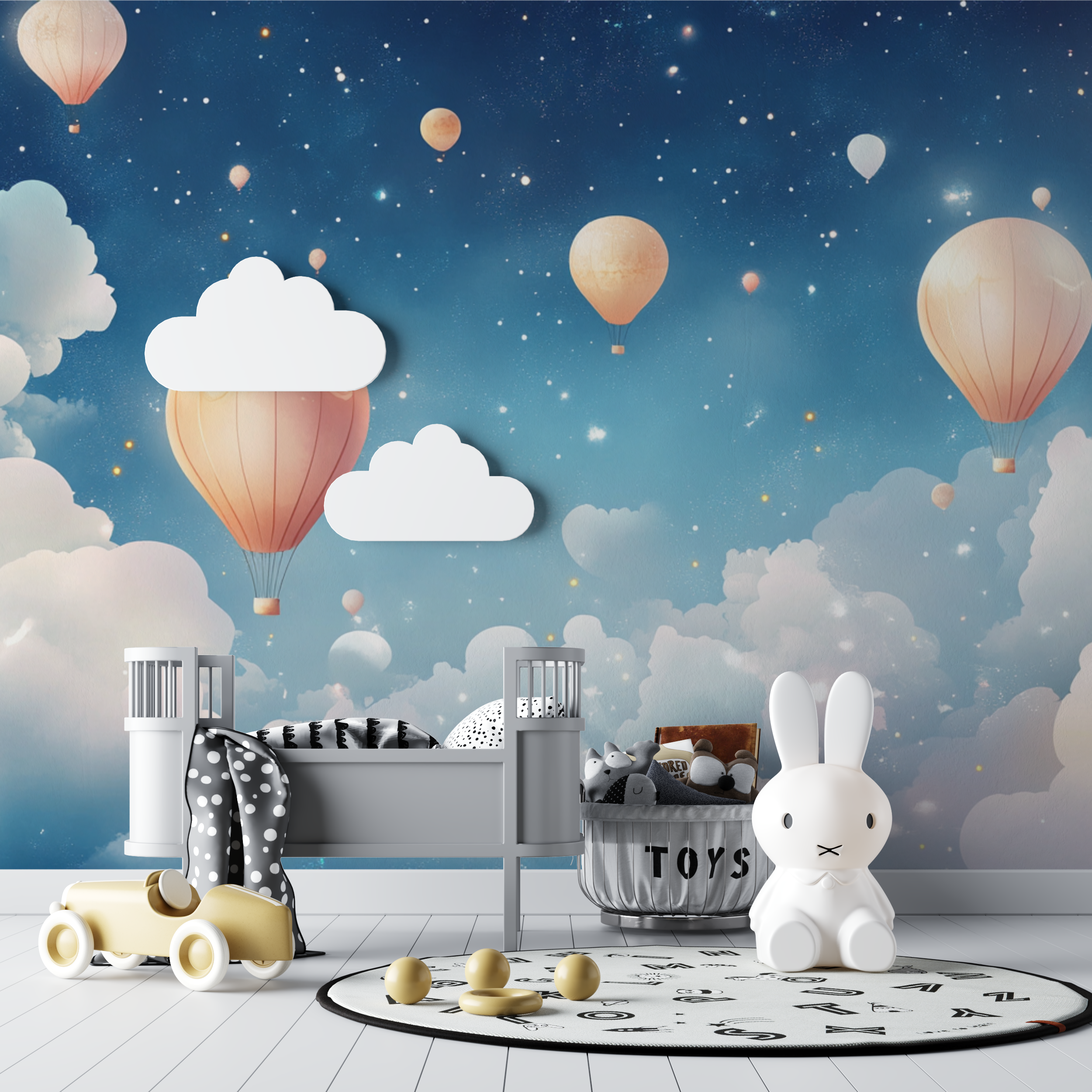 Papier peint montgolfiere et ciel de nuit paisible bebe tipi
