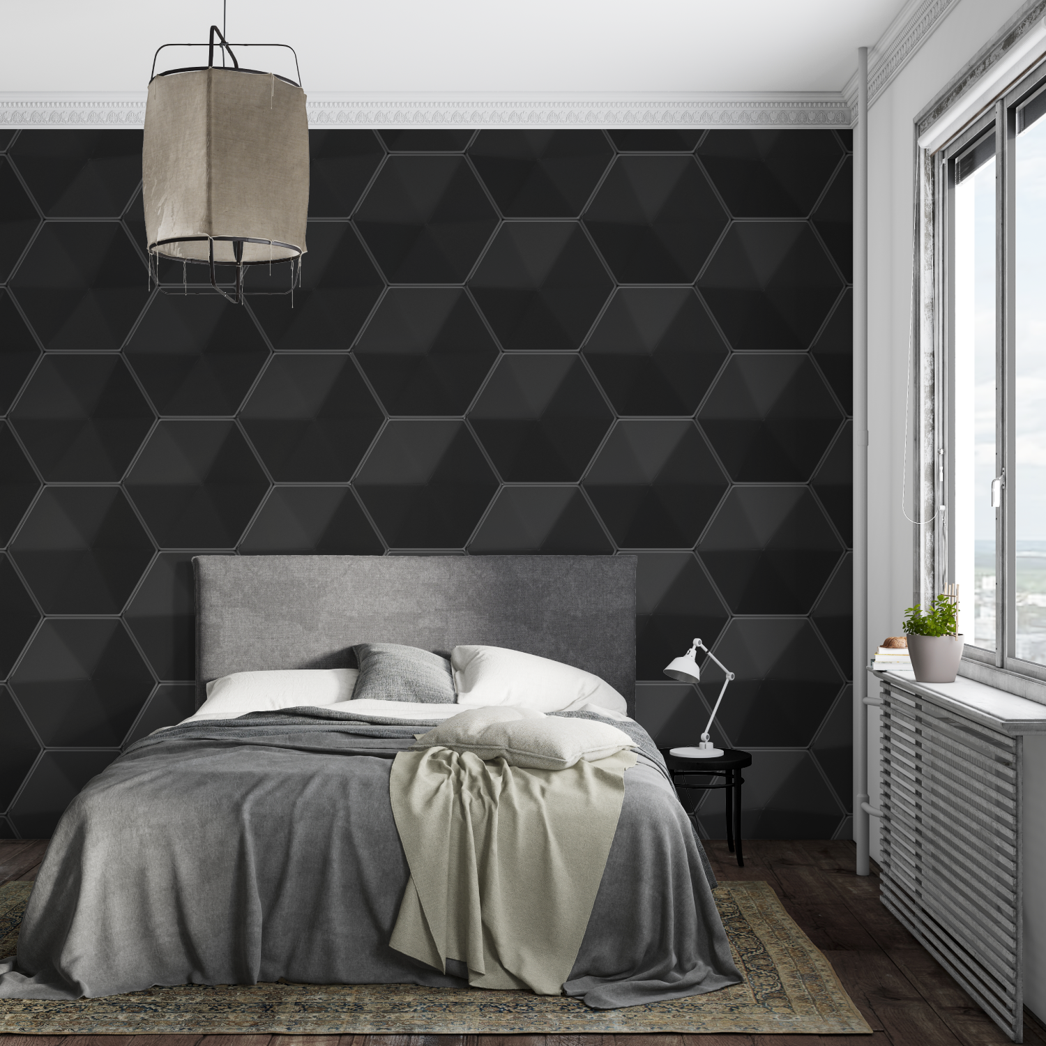 Papier Peint Hexagone Noir - sur mesure