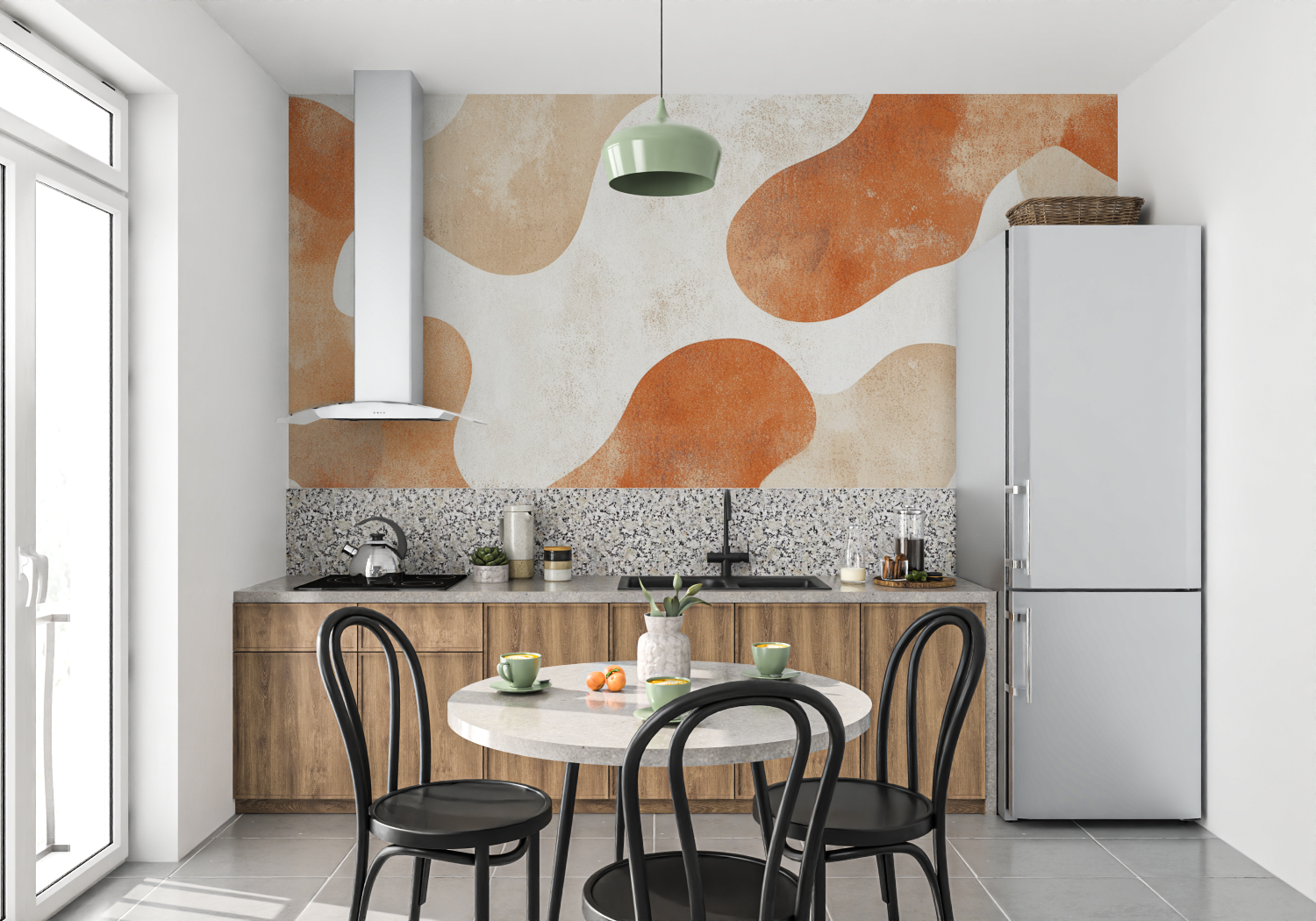 Papier peint terracotta tendance panoramique mur cuisine