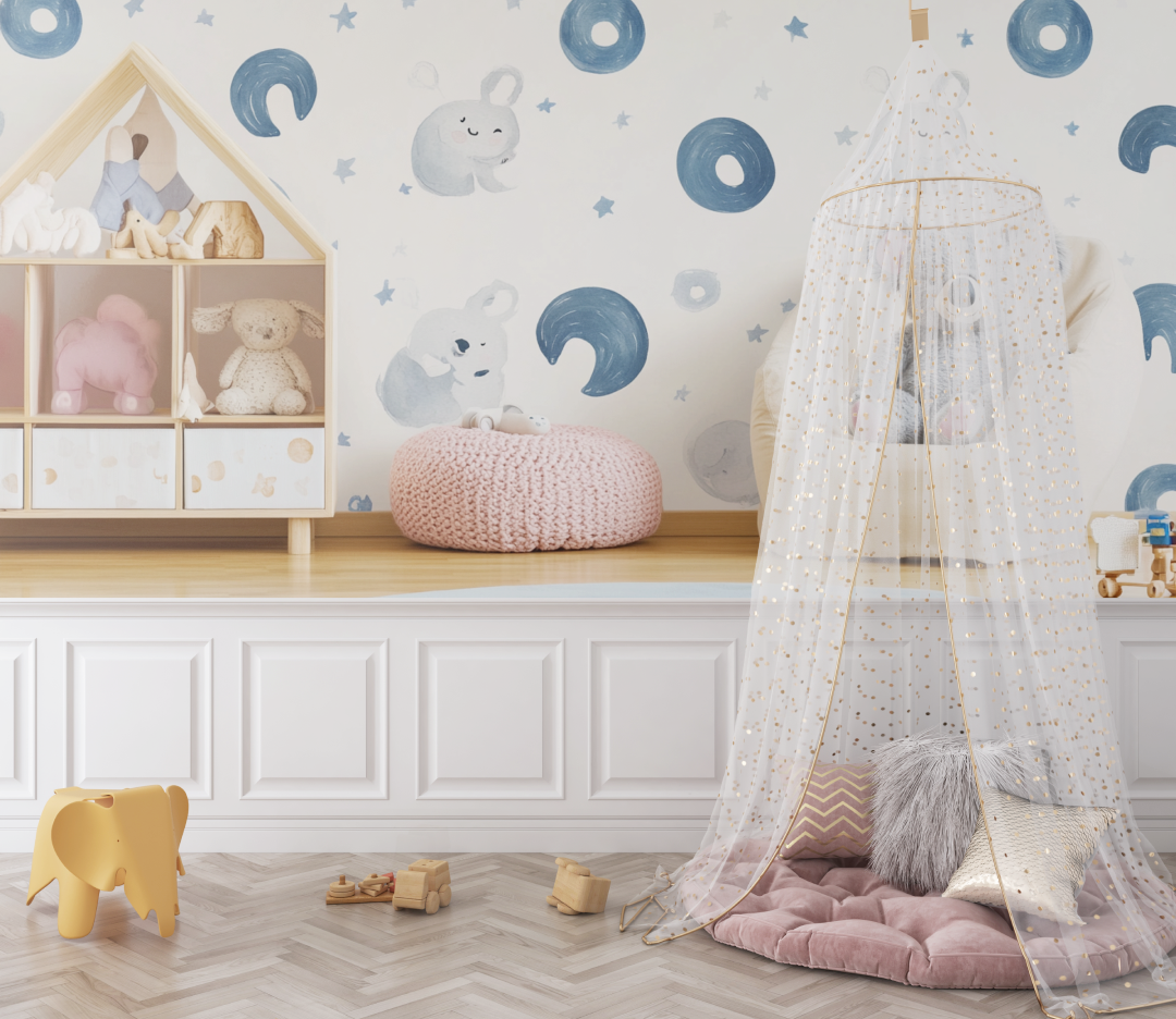 Papier peint koala pastel et arc lunaire bebe