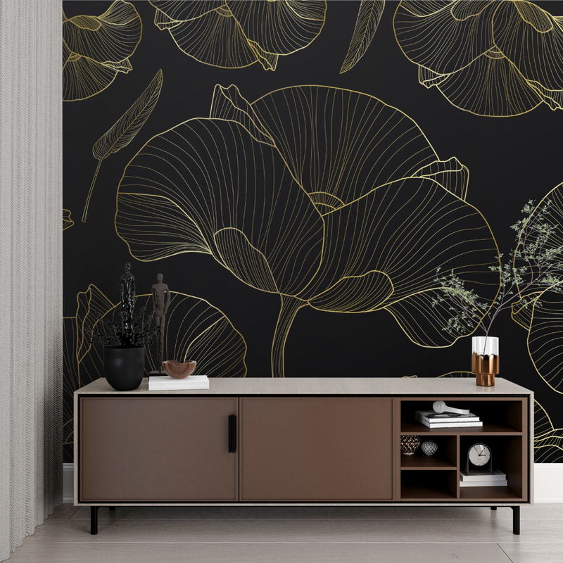 Papier Peint Ginkgo Noir - design