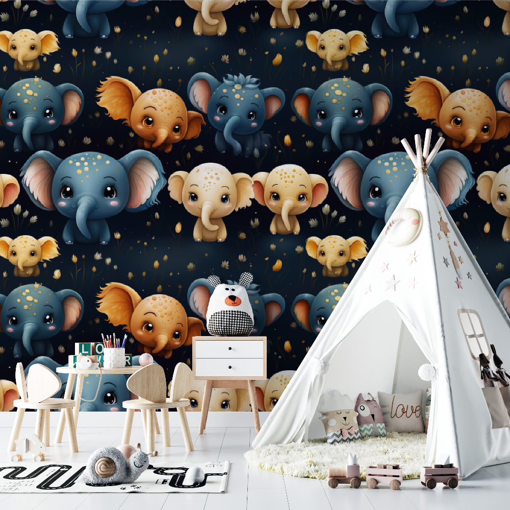 Papier peint Motifs d'éléphants bébé - chambre bébé