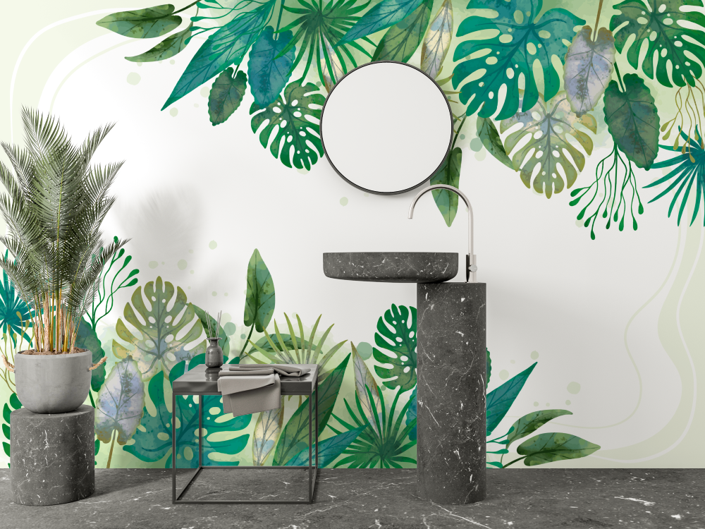 Papier peint salle de bain jungle vert salle bain