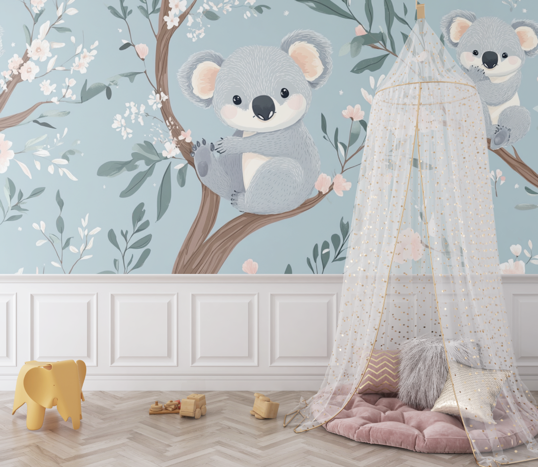 Papier peint koala et tetine etoilee bebe