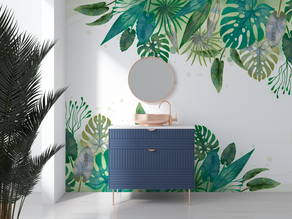 Papier peint salle de bain jungle vert salle deau
