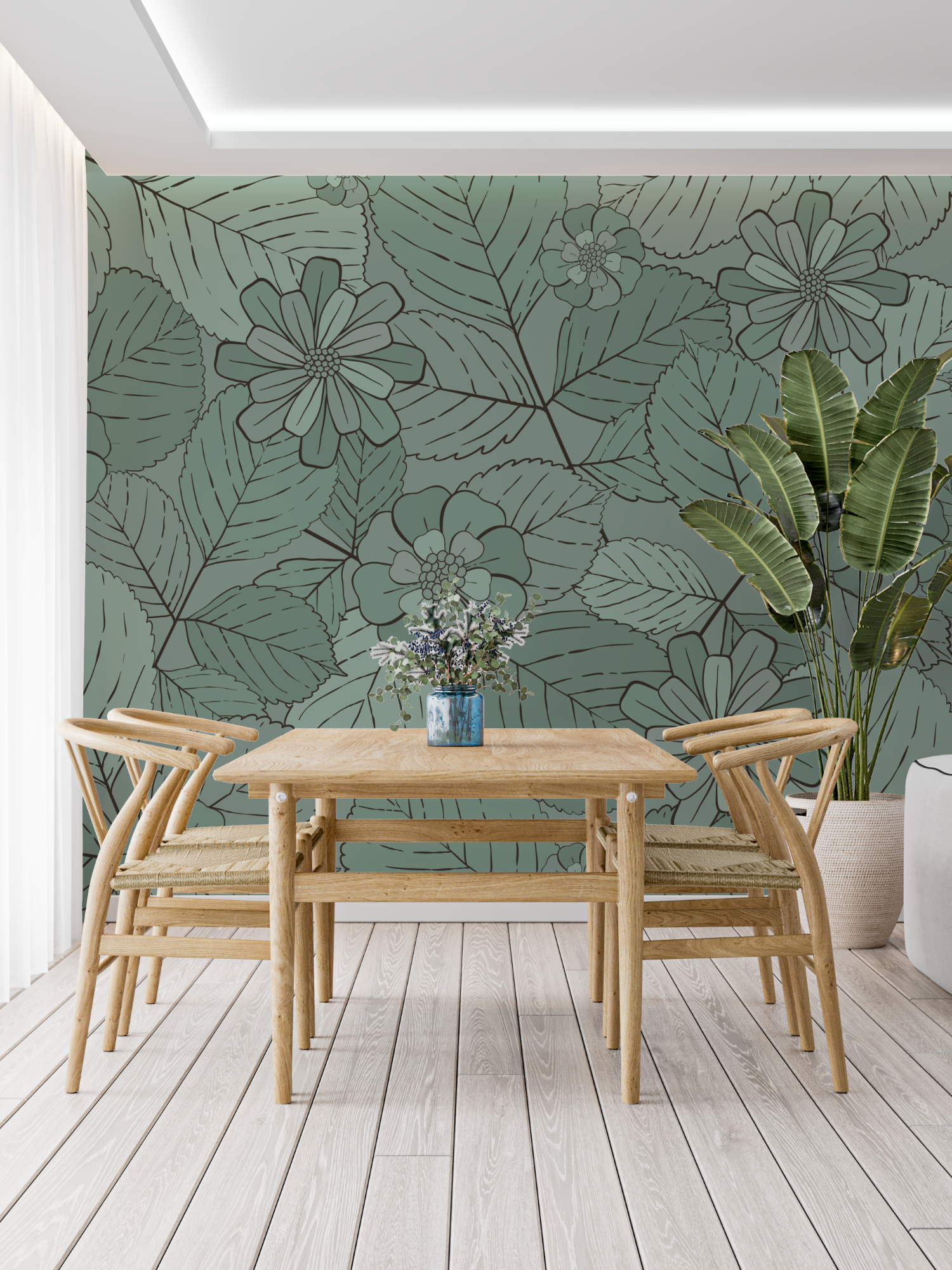 Papier Peint Motif Floral Vert - tapisserie