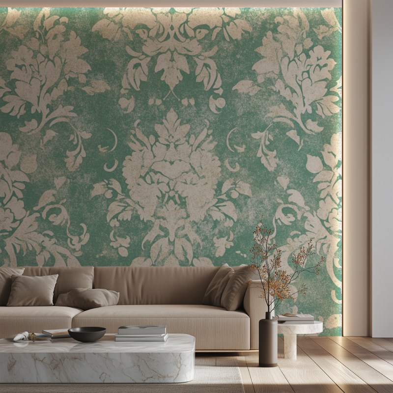 Papier peint vintage vert deau canape neon