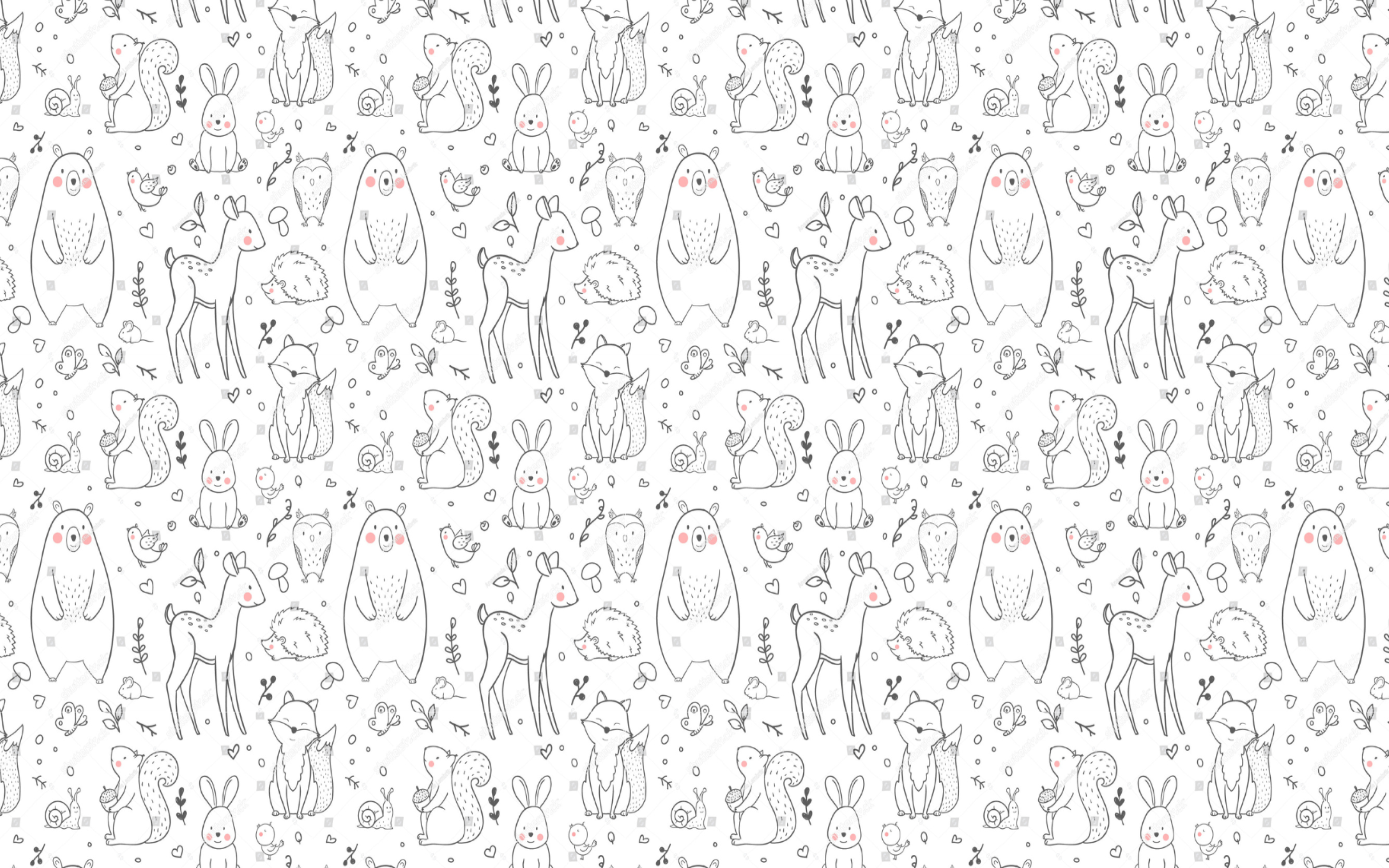 Animals Wallpaper <br/> White Background Black Pattern - Second Image