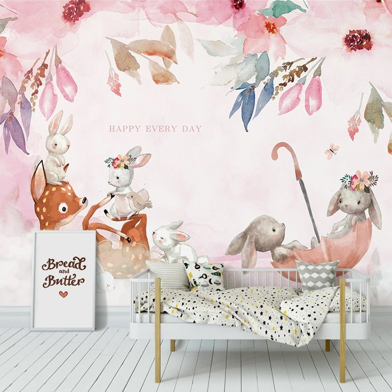 Carta da parati con animali <br/> Ombrello e fiori