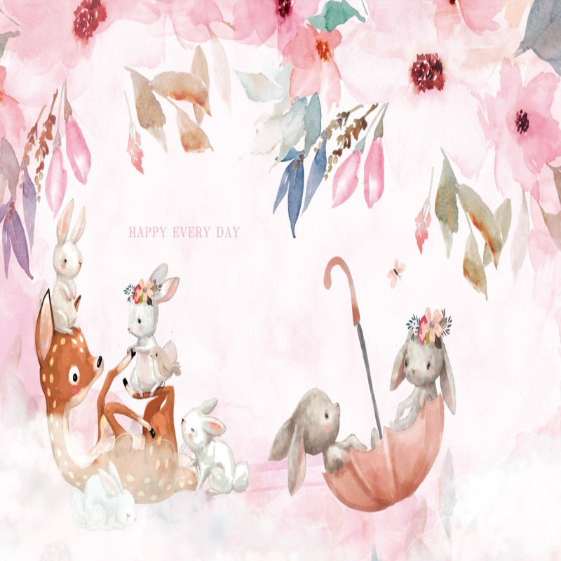 Carta da parati con animali <br/> Ombrello e fiori