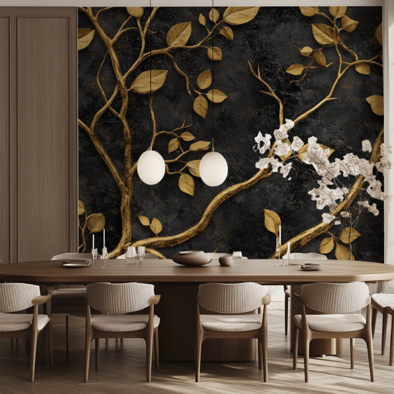 Papier peint arbre luxe salle manger tendance