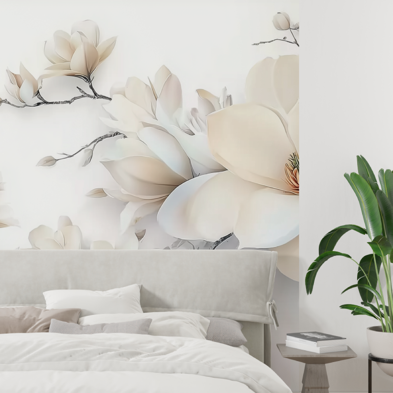 Big white tulip mural wallpaper tapisserie tendance