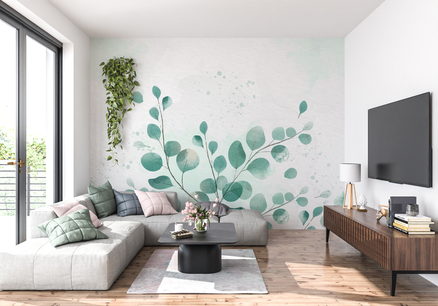 Papier Peint Vert Eucalyptus - tendance mur