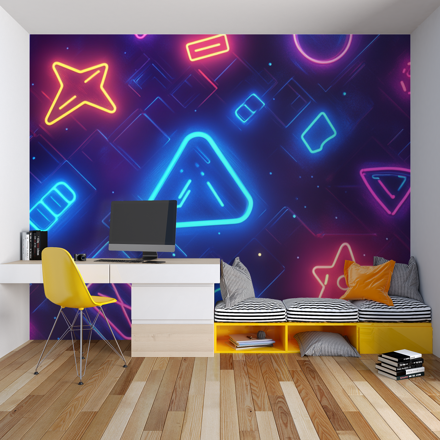 Papier peint mural gamer moderne chambre garcon lit