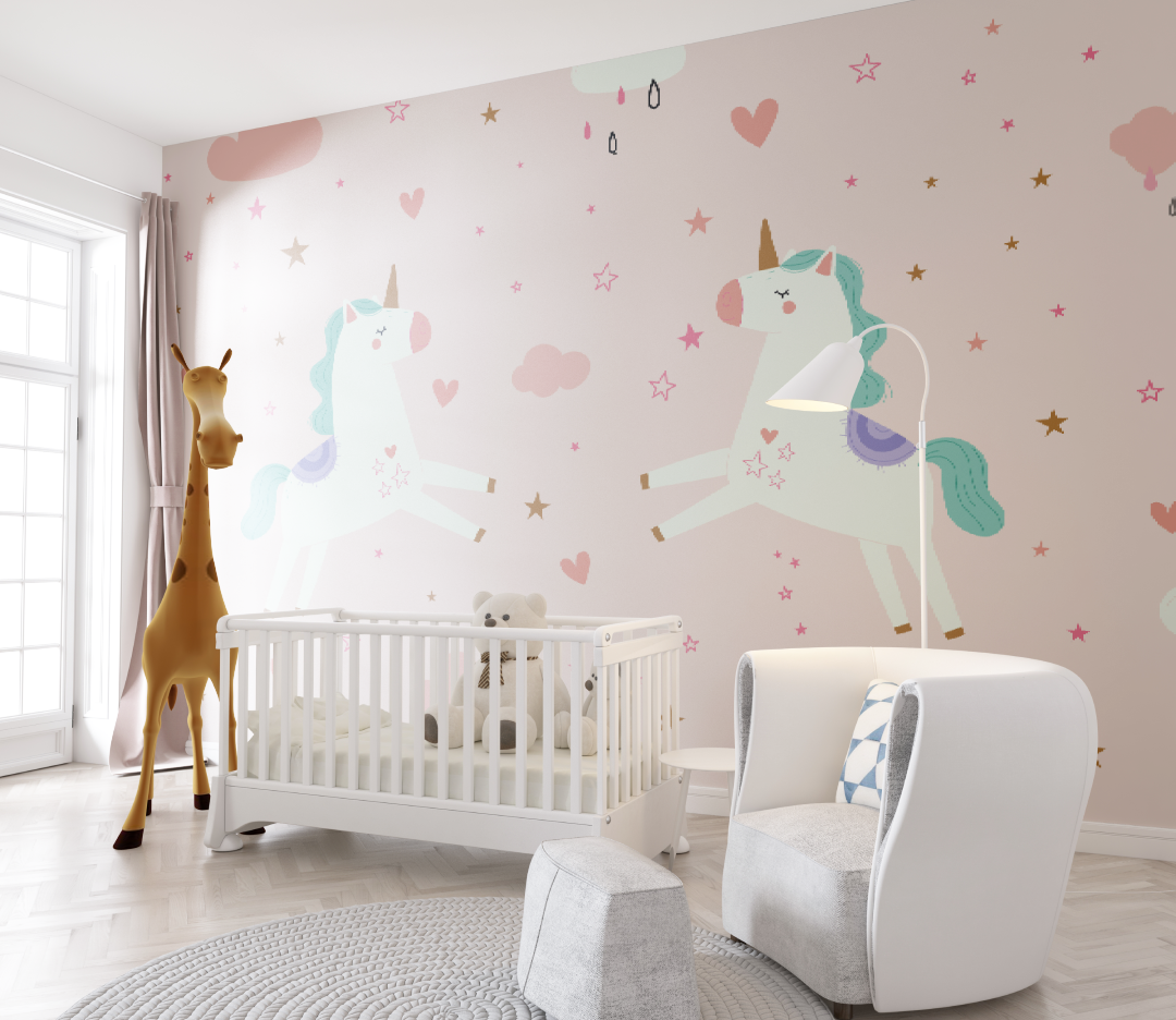 Papier Peint Bébé Licornes - chambre de bebe